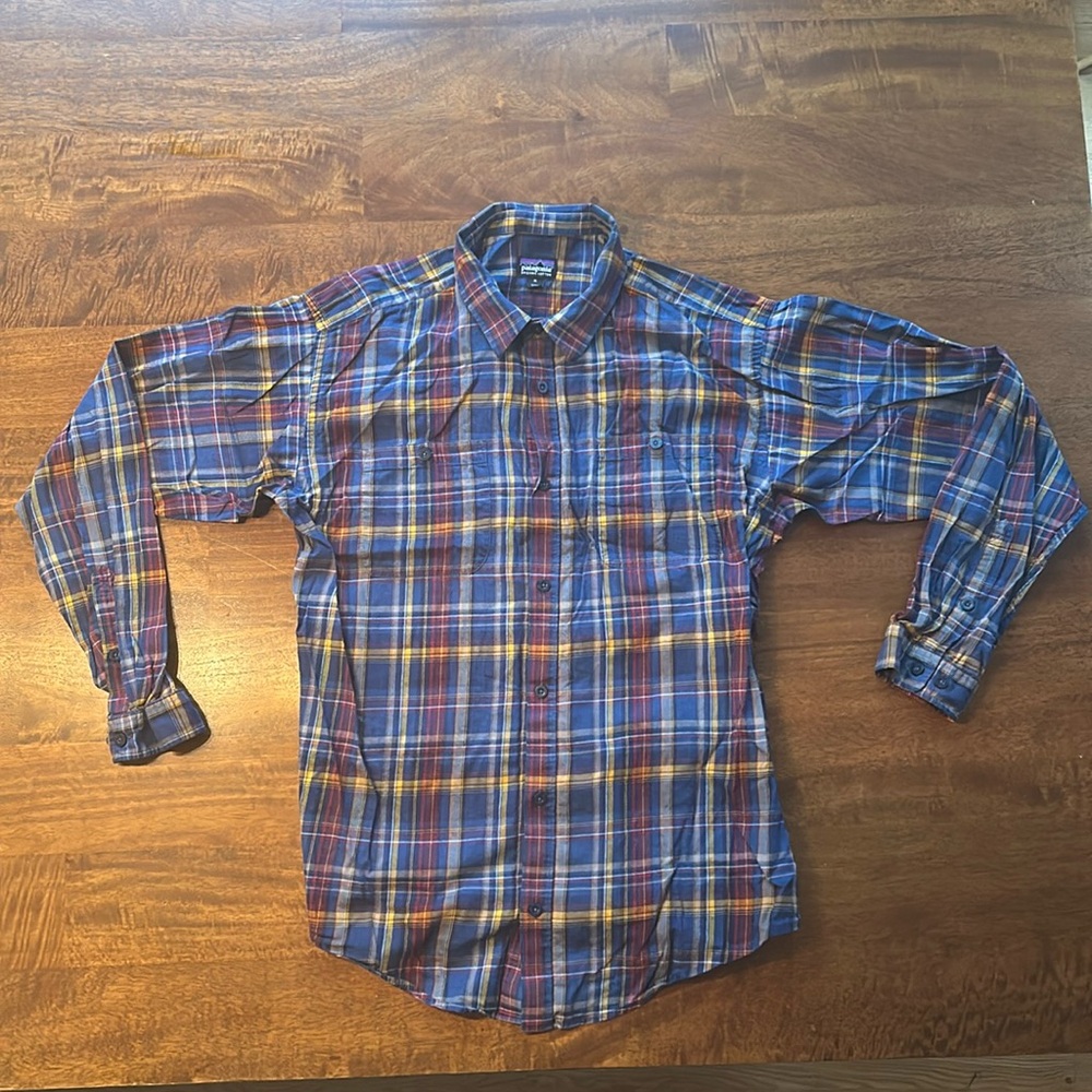 Patagonia Men's Long-Sleeved Pima Cotton Shirt, XL, blue, red and yellow flannel